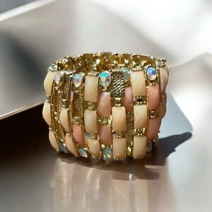 Gold and Cream Woven Statement Bracelet